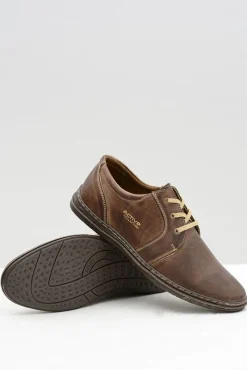 Clearance Brązowe Skórzane Męskie Półbuty Marko Męskie Półbuty Casual