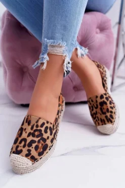 Brązowe Wsuwane Zamszowe Espadryle Leopard Mariako Damskie Czarne Espadryle