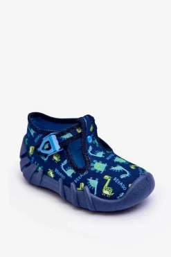 Sale Buty Papcie Dinozaury 110N464 Niebieskie Dzieci Chłopięce