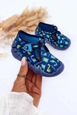 Sale Buty Papcie Dinozaury 110N464 Niebieskie Dzieci Chłopięce