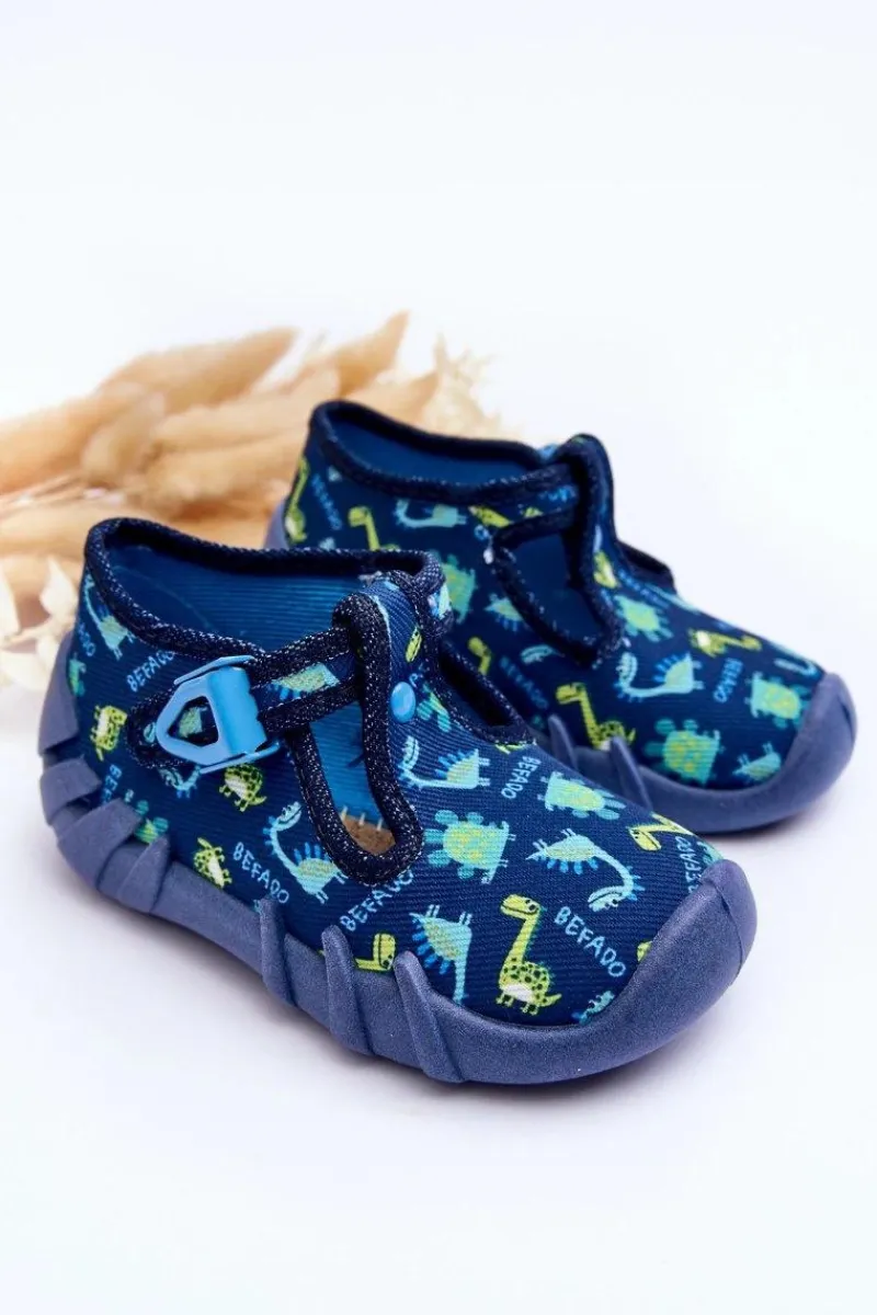 Sale Buty Papcie Dinozaury 110N464 Niebieskie Dzieci Chłopięce