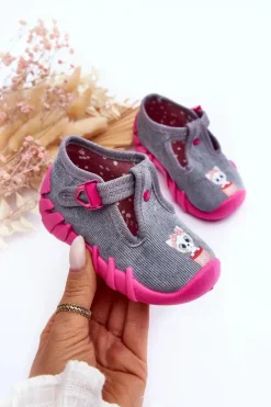 Chłopięce>BEFADO Buty Papcie Kotki 110P480 Szaro-Różowe