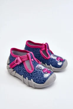 Buty Papcie Miś 110P469 Granatowo-Różowe Dzieci Dziewczęce