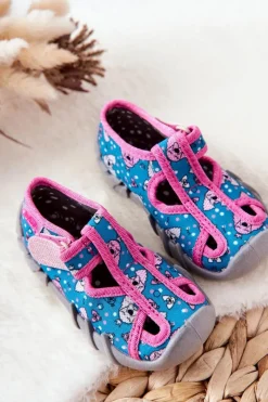 Clearance BEFADO Buty Papcie Na Rzep 190P100 Niebiesko-Różowe