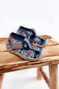 Chłopięce>BEFADO Buty Papcie Na Rzep 190P104 Niebiesko-Szare