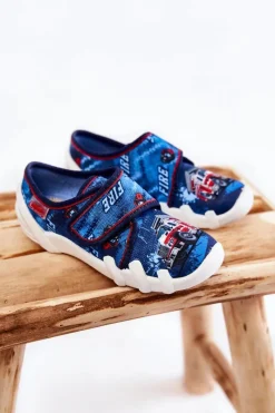 Online BEFADO Buty Papcie Na Rzep Wóz Strażacki 273X309 Granatowe