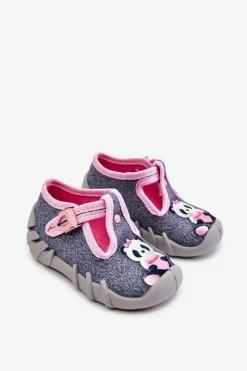Outlet Buty Papcie Pandy 110P470 Szaro-Różowe Dzieci Dziewczęce