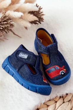 Chłopięce></noscript>BEFADO Buty Papcie Samochodzik 531P099 Granatowe