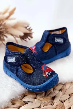 Chłopięce></noscript>BEFADO Buty Papcie Samochodzik 531P099 Granatowe