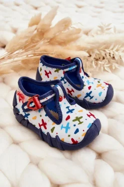 Best BEFADO Buty Papcie Samoloty 110P463 Biało-Granatowe