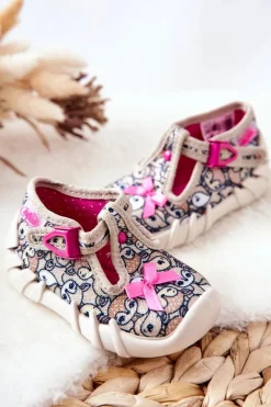 Discount BEFADO Buty Papcie Sarenki Z Kokardką 110P437 Beżowe