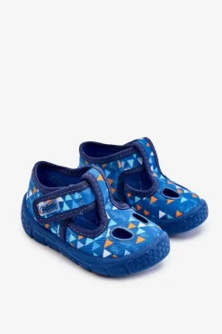 Outlet Buty Papcie Trójkąty 533P023 Niebieskie Dzieci Chłopięce