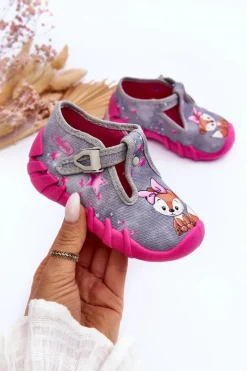 Online BEFADO Buty Papcie Wiewiórki 110P467 Szaro-Różowe