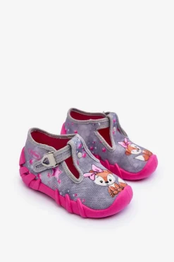 Online BEFADO Buty Papcie Wiewiórki 110P467 Szaro-Różowe