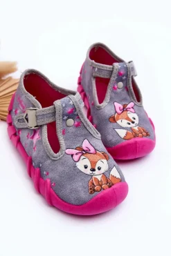 Online BEFADO Buty Papcie Wiewiórki 110P467 Szaro-Różowe