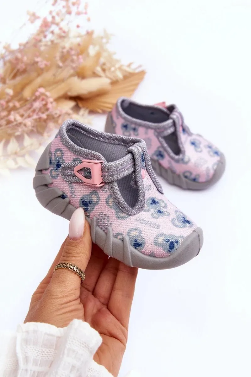 Online BEFADO Buty Papcie Błyszczące 110P474 Szaro-Różowe