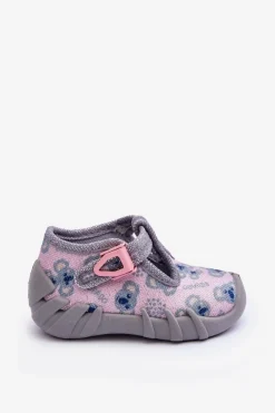 Online BEFADO Buty Papcie Błyszczące 110P474 Szaro-Różowe