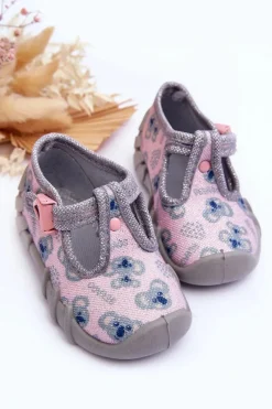Online BEFADO Buty Papcie Błyszczące 110P474 Szaro-Różowe