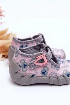 Online BEFADO Buty Papcie Błyszczące 110P474 Szaro-Różowe