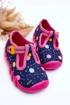 Discount Buty Papcie Dziewczęce 110P471 Różowo-Granatowe Dzieci Chłopięce