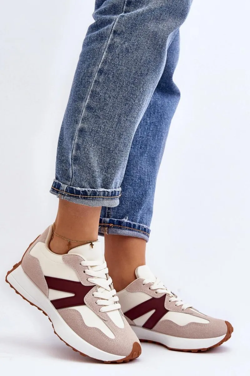 Online Boto Buty Sportowe Damskie Beżowo-Bordowe Chloette