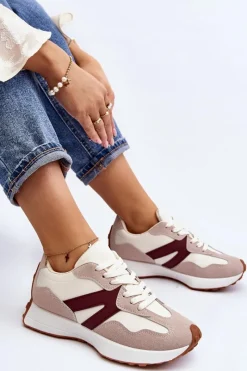 Online Boto Buty Sportowe Damskie Beżowo-Bordowe Chloette