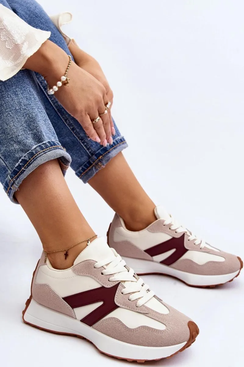 Online Boto Buty Sportowe Damskie Beżowo-Bordowe Chloette