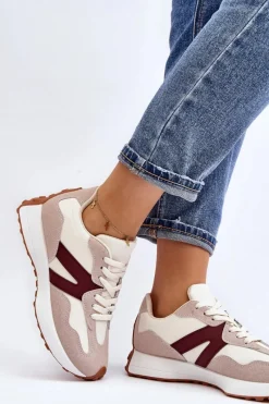 Online Boto Buty Sportowe Damskie Beżowo-Bordowe Chloette