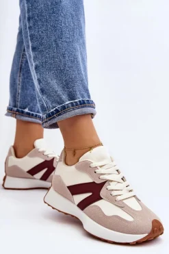 Online Boto Buty Sportowe Damskie Beżowo-Bordowe Chloette