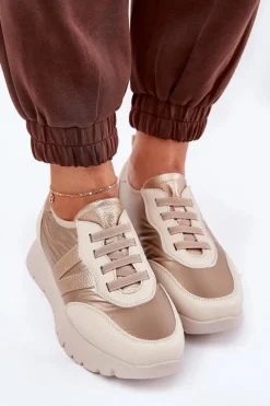Clearance Buty Sportowe Damskie Na Platformie Vinceza 58510 Złote Damskie Sneakersy Damskie