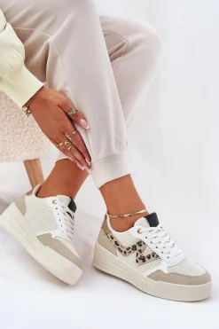 Buty Sportowe Na Platformie|Sneakersy Damskie></noscript>Boto Buty Sportowe Damskie Na Platformie Panterka Beżowe Lorori Beżowy