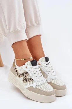 Buty Sportowe Na Platformie|Sneakersy Damskie></noscript>Boto Buty Sportowe Damskie Na Platformie Panterka Beżowe Lorori Beżowy