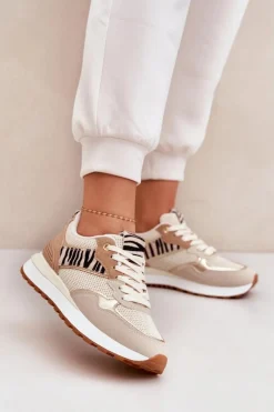 Buty Sportowe Na Platformie|Sneakersy Damskie>Boto Buty Sportowe Damskie Na Platformie Zebra Beżowe Davinara Beżowy