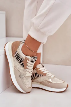 Buty Sportowe Na Platformie|Sneakersy Damskie></noscript>Boto Buty Sportowe Damskie Na Platformie Zebra Beżowe Davinara Beżowy