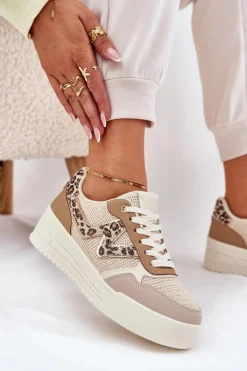 Sale Boto Buty Sportowe Damskie Na Platformie Panterka Khaki Lorori Beżowy
