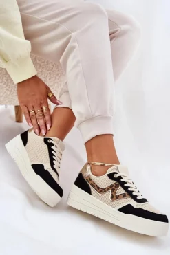 Sale Buty Sportowe Damskie Na Platformie Panterka Czarne Lorori Damskie Buty Sportowe Na Platformie|Sneakersy Damskie