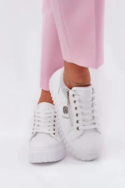 New Buty Sportowe Damskie Na Platformie Z Eko Skóry Białe Velionna Damskie Buty Sportowe Na Platformie|Sneakersy Damskie