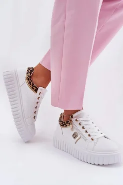 Online Buty Sportowe Damskie Na Platformie Z Eko Skóry Panterka Białe Velionna Damskie Buty Sportowe Na Platformie|Sneakersy Damskie