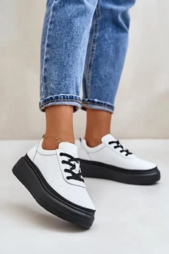 Sneakersy Damskie>Buty damskie Vinceza Buty Sportowe Damskie Na Platformie Skóra Naturalna Białe 41470 Vinceza