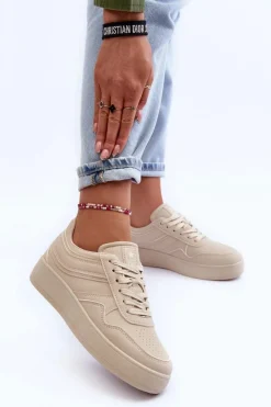 Buty Sportowe Na Platformie|Sneakersy Damskie>Evento Buty Sportowe Damskie Na Platformie Beżowe Pudina