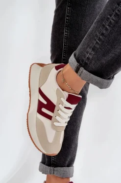 Buty Sportowe Na Platformie|Sneakersy Damskie>Boto Buty Sportowe Damskie Na Platformie Beżowo-Bordowe Emidi