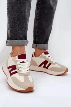 Buty Sportowe Na Platformie|Sneakersy Damskie>Boto Buty Sportowe Damskie Na Platformie Beżowo-Bordowe Emidi