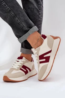 Buty Sportowe Na Platformie|Sneakersy Damskie></noscript>Boto Buty Sportowe Damskie Na Platformie Beżowo-Bordowe Emidi