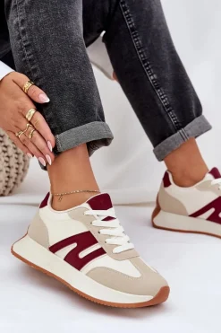 Buty Sportowe Na Platformie|Sneakersy Damskie></noscript>Boto Buty Sportowe Damskie Na Platformie Beżowo-Bordowe Emidi