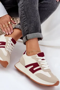 Buty Sportowe Na Platformie|Sneakersy Damskie></noscript>Boto Buty Sportowe Damskie Na Platformie Beżowo-Bordowe Emidi