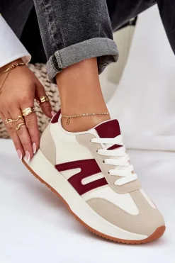 Buty Sportowe Na Platformie|Sneakersy Damskie></noscript>Boto Buty Sportowe Damskie Na Platformie Beżowo-Bordowe Emidi