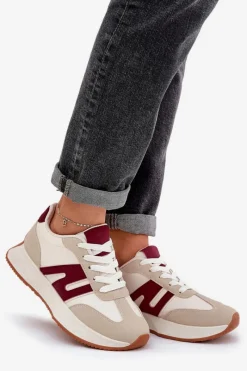 Buty Sportowe Na Platformie|Sneakersy Damskie></noscript>Boto Buty Sportowe Damskie Na Platformie Beżowo-Bordowe Emidi