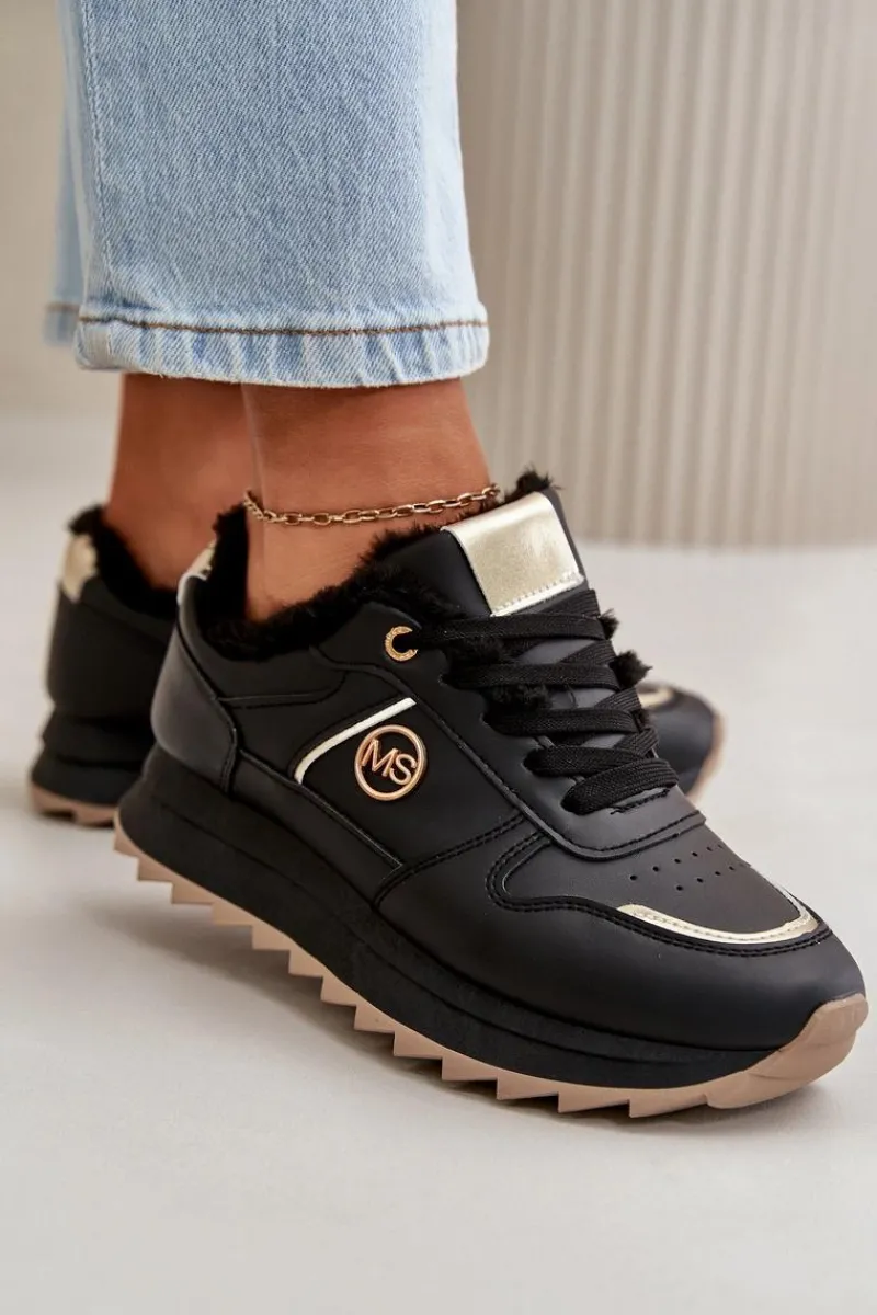 Sneakersy Damskie>Boto Buty Sportowe Damskie Ocieplane Futerkiem Na Platformie Czarne Lerisas