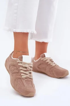 Sneakersy Damskie>Boto Buty Sportowe Damskie Z Eko Zamszu Ciemnobeżowe Dorella