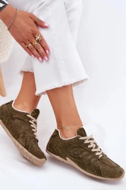 Best Boto Buty Sportowe Damskie Z Eko Zamszu Ciemnozielone Dorella